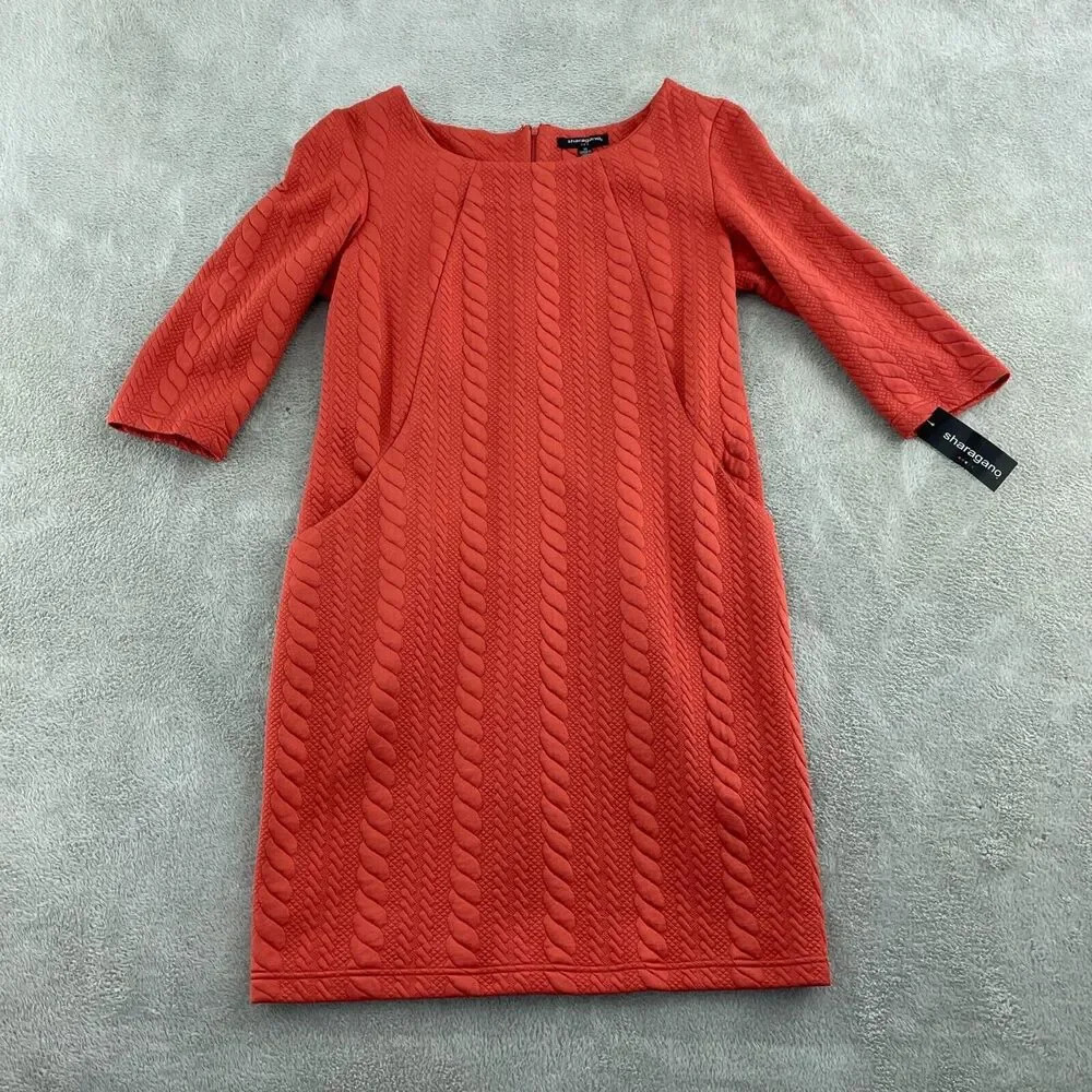 Sharagano Red Textured Knit Dress Size 14 With Zipper Closure NWT 1639